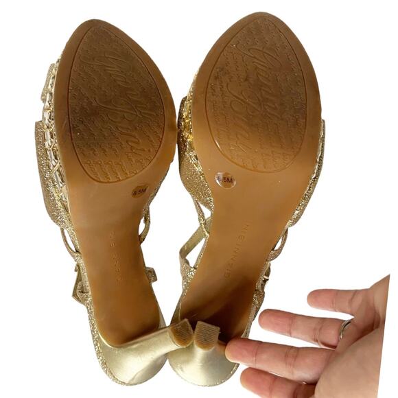 GIANNI BINI “Myra” Platform Champagne Gold Sandals Strappy Stiletto Heel 8.5 EUC - Picture 9 of 11